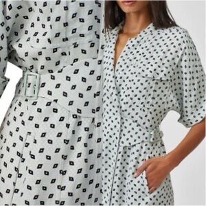 Equipment Black and White Geometric Long Sleeve Dress
